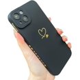 thumbnail image 1 of Compatible with iPhone 14 Plus Case for Women, Cute Plated Love Heart with Full Camera Lens Protection Soft TPU Slim Shockproof Phone Case for iPhone 14 Plus 6.7 Inch - Black, 1 of 9