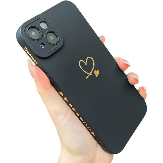 Compatible with iPhone 14 Plus Case for Women, Cute Plated Love Heart with Full Camera Lens Protection Soft TPU Slim Shockproof Phone Case for iPhone 14 Plus 6.7 Inch - Black