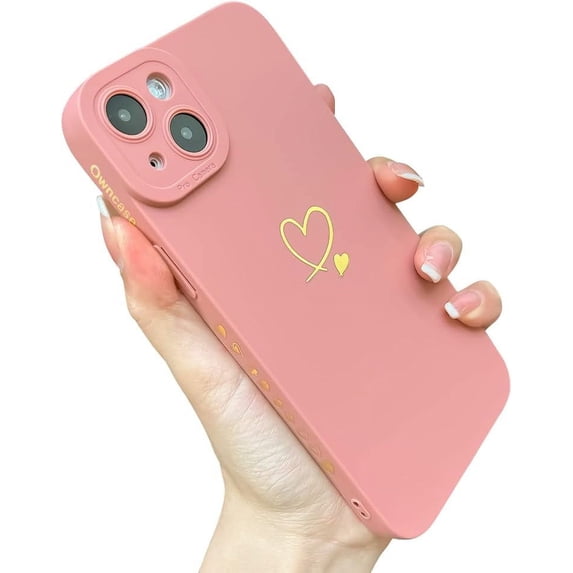 Compatible with iPhone 14 Plus Case for Women, Cute Plated Love Heart with Full Camera Lens Protection Soft TPU Slim Shockproof Phone Case for iPhone 14 Plus 6.7 Inch - Pink