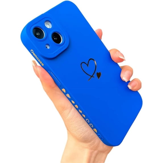 Compatible with iPhone 14 Plus Case for Women, Cute Plated Love Heart with Full Camera Lens Protection Soft TPU Slim Shockproof Phone Case for iPhone 14 Plus 6.7 Inch - Royal Blue