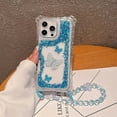 thumbnail image 1 of Compatible with iPhone 14 Plus Clear Phone Case,Back 3D Butterfly,With Beading Wrist Strap,3-in-1 Heavy Duty Shockproof Anti-Drop Bling Sparkle Colorful Glitter Transparent Phone Case,Blue, 1 of 11