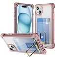 thumbnail image 1 of Compatible with iPhone 14 Plus Crystal Case, Minimalist Wallet Case with Card Holder [up to 2 Cards] & Ring Stand/Kickstand, [Drop Protection] Slim Four Corner Shockproof Phone Cover, Pink, 1 of 8
