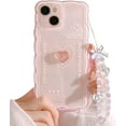 thumbnail image 1 of Compatible for iPhone 14 Plus Cute 3D Pink Heart Slim Clear Aesthetic Design Women Teen Girls Camera Lens Protection Phone Cases Cover+Pink Phone Charm, 1 of 16