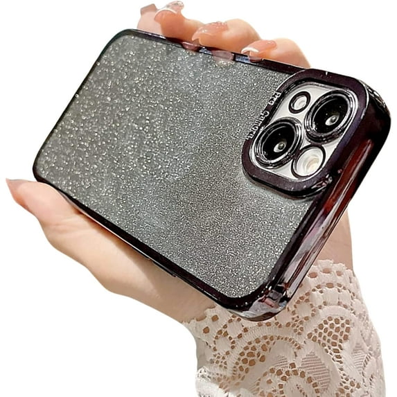 Compatible with iPhone 14 Plus Glitter Plating Case, Aesthetic Luxury Bling Sparkly Shiny Clear Case for Women Girls Camera Protection Shockproof Phone Case for iPhone 14 Plus 6.7"(Black)