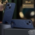thumbnail image 1 of Compatible for iPhone 14 Plus Hidden Bracket Kickstand Magnetic Case, Rugged PC Bumper Shockproof Luxury PU Leather Slim Fit Case with MagSafe Wireless Charging Lens Protection Case,Blue, 1 of 6