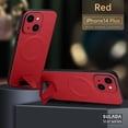 thumbnail image 1 of Compatible for iPhone 14 Plus Hidden Bracket Kickstand Magnetic Case, Rugged PC Bumper Shockproof Luxury PU Leather Slim Fit Case with MagSafe Wireless Charging Lens Protection Case,Red, 1 of 6