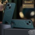 thumbnail image 1 of Compatible for iPhone 14 Plus Hidden Bracket Kickstand Magnetic Case, Rugged PC Bumper Shockproof Luxury PU Leather Slim Fit Case with MagSafe Wireless Charging Lens Protection Case,Green, 1 of 6