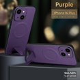 thumbnail image 1 of Compatible for iPhone 14 Plus Hidden Bracket Kickstand Magnetic Case, Rugged PC Bumper Shockproof Luxury PU Leather Slim Fit Case with MagSafe Wireless Charging Lens Protection Case,Purple, 1 of 6