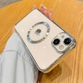 thumbnail image 1 of Compatible with iPhone 14 Plus Magnetic Clear Case,Luxury Plating Bling Transparent Shockproof MagSafe Case with Full Camera Lens Protector for iPhone 14 Plus Women Girl Men-Elegant Silver, 1 of 13
