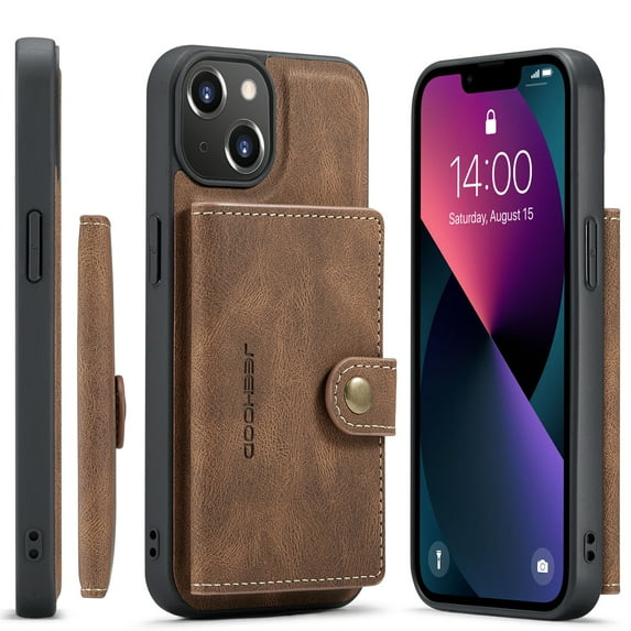 Compatible for iPhone 14 Plus Magsafe 2 in 1 Detachable Wallet Case Card Holder Women Men,Magnetic PU Leather RFID Blocking Flip Kickstand Credit Slots For iPhone 14 Plus,Brown