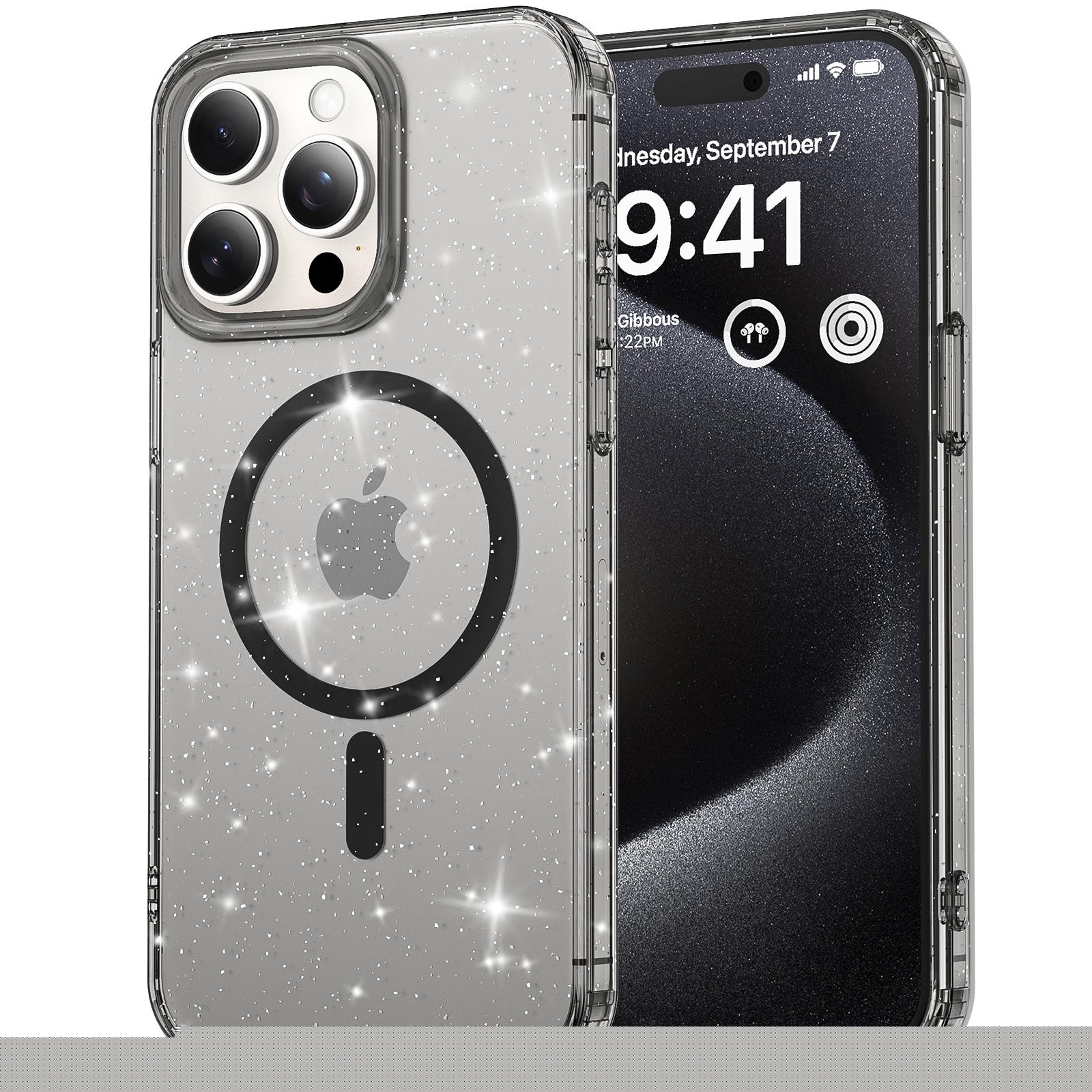 Compatible with iPhone 14 Plus Magsafe Case Clear Glitter, Anti-Yellow Shockproof Protective Phone Case, Ultra Slim Transparent Anti-Scratch TPU Bumper Cover for iPhone 14 Plus, Black
