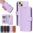 thumbnail image 1 of Compatible with iPhone 14 Plus Phone Case Detachable Wallet, Magnetic Flip Folio with Credit Card Holder & Cash Slot, Premium PU Leather, Wristlet, Kickstand Shockproof Cover, Purple, 1 of 15