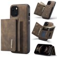 thumbnail image 1 of Compatible with iPhone 14 Plus Removable 2 in 1 Wallet Case,Retro Premium PU Leather Cell Phone Back Cover Magnetic Detachable with Trifold Wallet Credit Card Cash Holder Kickstand Case,Coffee, 1 of 11