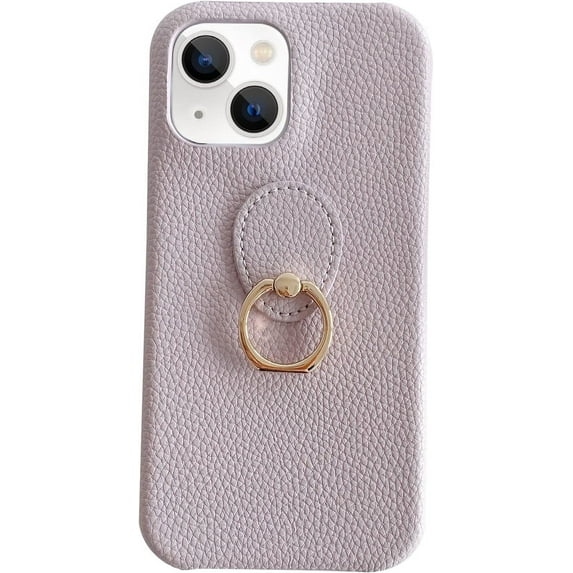 Compatible with iPhone 14 Plus Ring Stand Case 360 Degree Rotation Holder Kickstand Stand PU Leather Slim Luxury Shockproof Cover for Women Girls Purple
