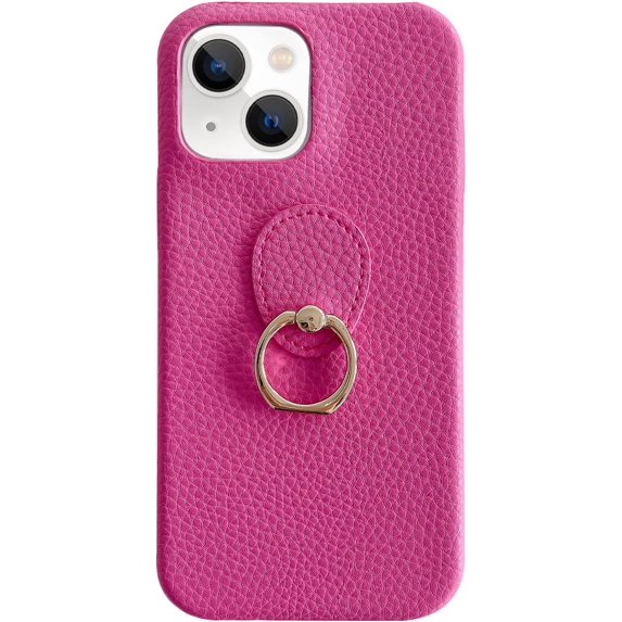 Compatible with iPhone 14 Plus Ring Stand Case 360 Degree Rotation Holder Kickstand Stand PU Leather Slim Luxury Shockproof Cover for Women Girls Rose