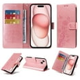 thumbnail image 1 of Compatible with iPhone 14 Plus Wallet Case with Card Holder & Cash Slot [RFID Blocking],Wallet Wristlet Pressed Butterfly Flower PU Leather Magnetic Flip Folio Cover for Women Men,Pink, 1 of 10