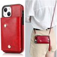 thumbnail image 1 of Compatible with iPhone 14 Plus Wallet Case with Card Holder Crossbody Neck Strap Lanyard Handbag Wrist Strap Purse for Women PU Leather Flip Case with Credit Card Slot Kickstands Stand Case Red, 1 of 15