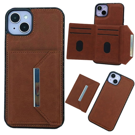 Compatible for iPhone 14 Plus Wallet Case with Card Slots Holder, Magnetic 2-in-1 Design PU Leather Purse Case, Flip Stand Durable Shockproof Protective Cover for iPhone 14 Plus, Brown
