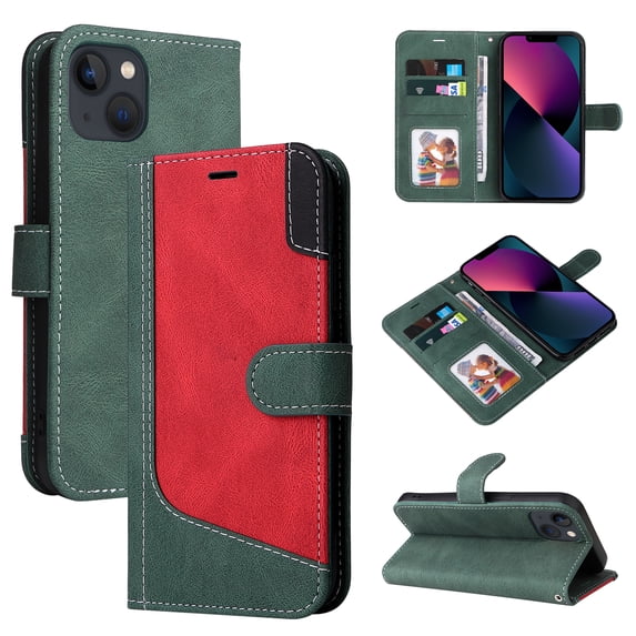 Compatible with iPhone 14 Plus Wallet Case, Classic Business Wristlet Shockproof Protective for Men Women PU Leather Card Slots Kickstand Phone Case Cover for iPhone 14 Plus, Green