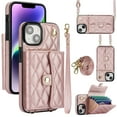 thumbnail image 1 of Compatible with iPhone 14 Plus Wallet Case with Crossbody Strap and Wrist Strap, RFID Blocking Stand PU Leather Credit Card Holder Cell Accessories Phone Cover Magnetic Buckle - Rosegold, 1 of 9