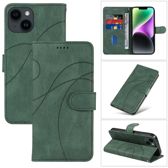 Compatible with iPhone 14 Plus Wallet Case, Protective Vintage Premium PU Leather Flip with Card Holders Kickstand & Wrist Strap Folio Case Cover for Men Women for iPhone 14 Plus, Green