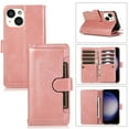 thumbnail image 1 of Compatible with iPhone 14 Plus Wallet Case,RFID Blocking PU Leather Folio Magnetic Closure Protective Cover with Wrist Strap Outer Slide Credit Card Holder Kickstand Men Women,Rosegold, 1 of 10