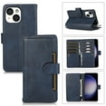 thumbnail image 1 of Compatible with iPhone 14 Plus Wallet Case,RFID Blocking PU Leather Folio Magnetic Closure Protective Cover with Wrist Strap Outer Slide Credit Card Holder Kickstand Men Women,Darkblue, 1 of 10