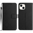 thumbnail image 1 of Compatible for iPhone 14 Plus Wallet Case Rhombus Skin Feel Strong Magnetic PU Leather Women Men Case with Card Holders Stand Flip Protective Cover with Wrist Strap,Black, 1 of 10