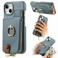 thumbnail image 1 of Compatible for iPhone 14 Plus Zipper Wallet Case with Card Holder, Rotation Ring Kickstand Case, PU Leather Card Slots RFID Blocking Protection Shockproof Phone Cover for iPhone 14 Plus, Blue, 1 of 10