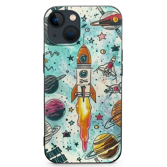 Compatible with iPhone 14 Plus phone case, Cool Rocket Astronaut Statelite Space Cosmos men's patterned phone case with shock and scratch resistant design