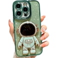 thumbnail image 1 of Compatible for iPhone 14 Pro 6.1 Inch Bling Plating Astronaut Hidden Stand Case, Cute 6D Stand Glitter Phone Case for Women Girls Soft TPU Shockproof Back Cover - Green, 1 of 12