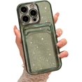 thumbnail image 1 of Compatible for iPhone 14 Pro 6.1 Inch Bling Plating Case with Card Slot, Cute Clear Glitter Phone Case for Women Girls Soft TPU Shockproof Back Cover for iPhone 14 Pro Green, 1 of 15