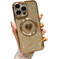 thumbnail image 1 of Compatible with iPhone 14 Pro 6.1 Inch Case with Magsafe, Plating Heart Glitter Magnetic Case for Women Girl TPU Camera Protection Back Cover for iPhone 14 Pro Gold, 1 of 13
