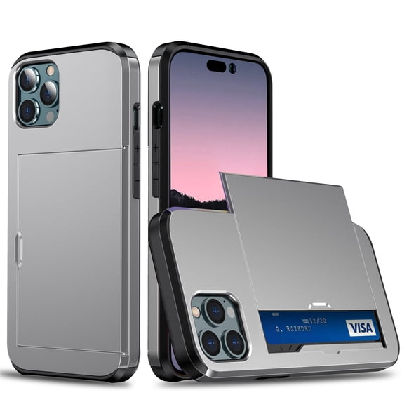 Compatible with iPhone 14 Pro 6.1 inch Case, Wallet Cover Credit Card Holder Slot Sliding Back Pocket Anti-Scratch Dual Layer Protective Case Cover for iPhone 14 Pro 2022,Gray