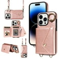 thumbnail image 1 of Compatible with iPhone 14 Pro 6.1 inch Wallet Cover, with Crossbody Shoulder Strap and Stand PU Leather Credit Card Holder Cell Accessories Phone Cover for iPhone 14 Pro - Rosegold, 1 of 14