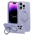 thumbnail image 1 of Compatible with iPhone 14 Pro Back Case, Classic PU Leather Rotating Magnetic Ring Kickstand Ultra Slim Lightweight Drop Protective Phone Case Cover for iPhone 14 Pro, Lightpurple, 1 of 9