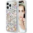 thumbnail image 1 of Compatible with iPhone 14 Pro Bling Case for Women Girls Cute Luxury 3D Glitter Diamond Crystal Rhinestone Sparkle Shiny Gemstone Perfume Bottle and Flower Cover Soft TPU Bumper, Clear, 1 of 13