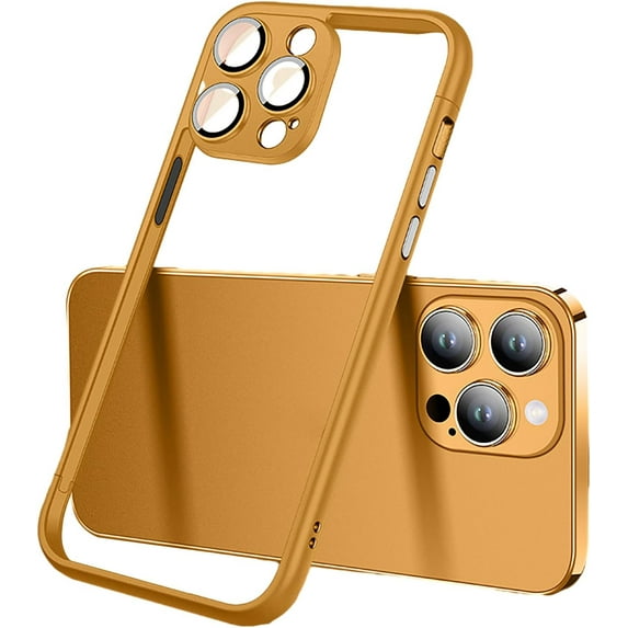 Compatible with iPhone 14 Pro Bumper Case with Camera Lens Protector Minimalist Slim Thin Frameless Phone Case Borderless Shockproof Protective Cover for Women and Men, Brown
