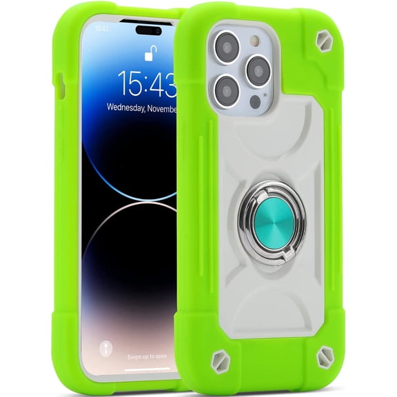 Compatible with iPhone 14 Pro Case 6.1 Inch with Built-in Ring Stand, Military Grade Drop Protection Full Body Rugged Heavy Duty Case 3 in 1 Protective Durable Cover. (Guava)