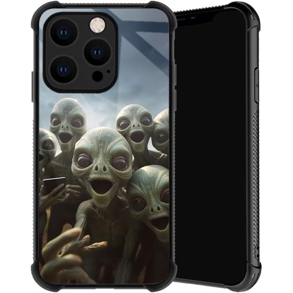 Compatible with iPhone 14 Pro Case, Alien Selfie Phone Cover for Men/Women, Soft TPU Anti-Skid Thread Frame Four Corner Anti-Collision Protection Case Compatible with iPhone 14 Pro