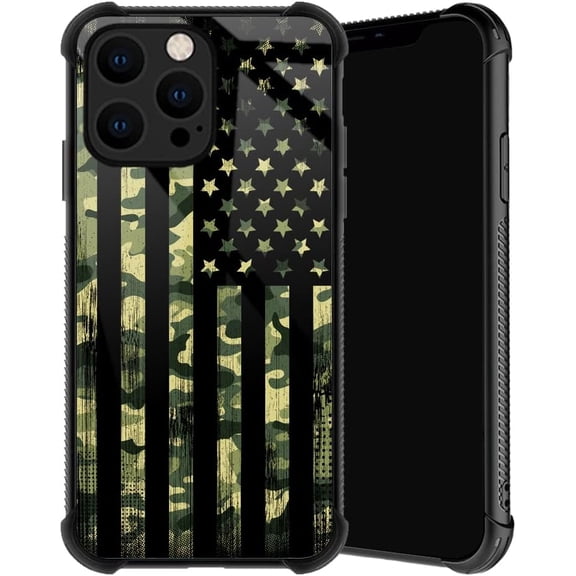 Compatible with iPhone 14 Pro Case, Camo American Flag Phone Cover for Men/Women, Soft TPU Anti-Skid Thread Frame Four Corner Anti-Collision Protection Case Compatible with iPhone 14 Pro