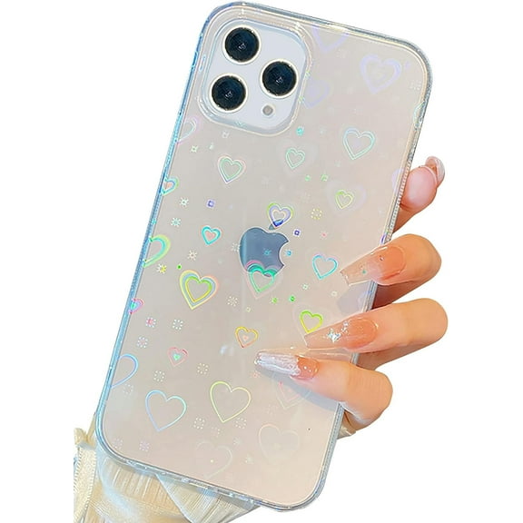 Compatible with iPhone 14 Pro Case, Cut Clear Glitter Soft Silicone Love Heart Pattern Slim Protective Shockproof Girls Women Case Cover for iPhone 14 Pro