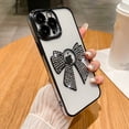 thumbnail image 1 of Compatible with iPhone 14 Pro Case, Cute 3D Crystal Bow Tie Bowknot Glitter Sparkle Bling Transparent Clear Soft Shockproof Plating Camera Lens Protection Cover Phone Case, Black, 1 of 7