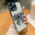 thumbnail image 1 of Compatible with iPhone 14 Pro Case, Cute 3D Crystal Bow Tie Bowknot Glitter Sparkle Bling Transparent Clear Soft Shockproof Plating Camera Lens Protection Cover Phone Case, Blue, 1 of 7