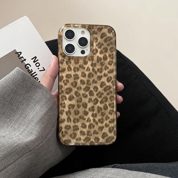 Compatible for iPhone 14 Pro Case with Cute Cheetah Leopard Print Retro Aesthetics Design Soft Slim TPU Shockproof Protective Bumper Glitter Shiny Phone Cover-Brown