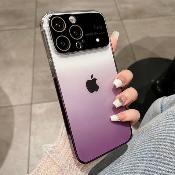Compatible with iPhone 14 Pro Case Cute Clear Visible Logo Luxury Case for Women Girls, Gradient Slim TPU Shockproof with Lens Protector Cover for iPhone 14 Pro 6.1 inch,Purple