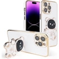 thumbnail image 1 of Compatible with iPhone 14 Pro Case Glitter 6D Plating Cute Bear Hidden Stand Holder Phone Case with Lens Film Camera Protection for Women Men Girly Plating Shockproof Phone Cover, White, 1 of 12