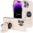 thumbnail image 1 of Compatible with iPhone 14 Pro Case Glitter 6D Plating Cute Bear Hidden Stand Holder Phone Case with Lens Film Camera Protection for Women Men Girly Plating Shockproof Phone Cover, Pink, 1 of 6