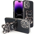 thumbnail image 1 of Compatible with iPhone 14 Pro Case Glitter 6D Plating Cute Bear Hidden Stand Holder Phone Case with Lens Film Camera Protection for Women Men Girly Plating Shockproof Phone Cover, Black, 1 of 12