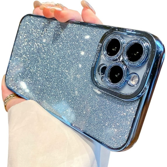 Compatible with iPhone 14 Pro Case Glitter Luxury Cute Flexible Bling Cover Camera Protection Shockproof Phone Case for Women Girl Men Design for iPhone 14 Pro 6.1'' Blue
